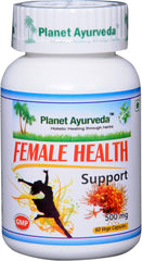 Planet Ayurveda Female Health Support capsules close-up, vegan capsules for daily wellness.