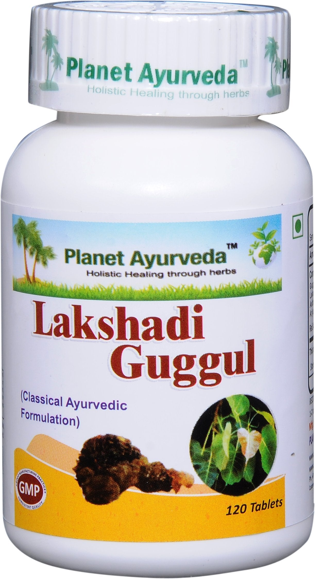Lakshadi Guggul tablets closeup highlighting natural herbal tablets