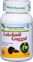 Lakshadi Guggul tablets closeup highlighting natural herbal tablets