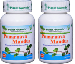 Planet Ayurveda Punarnava Mandur pack with two bottles for natural wellness support