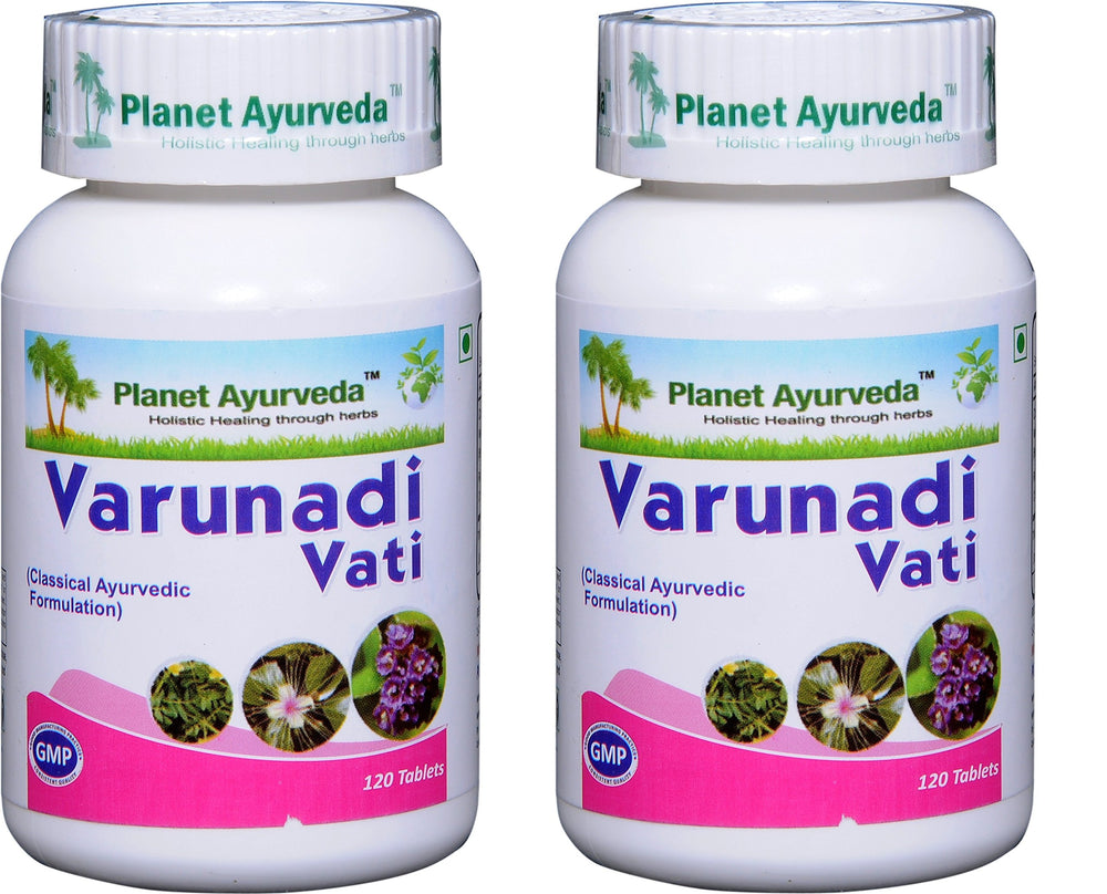 Planet Ayurveda Varunadi Vati bottle front displaying urinary comfort tablets.