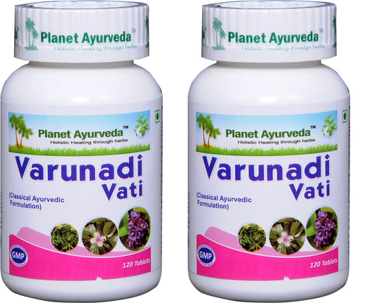 Planet Ayurveda Varunadi Vati bottle front displaying urinary comfort tablets.