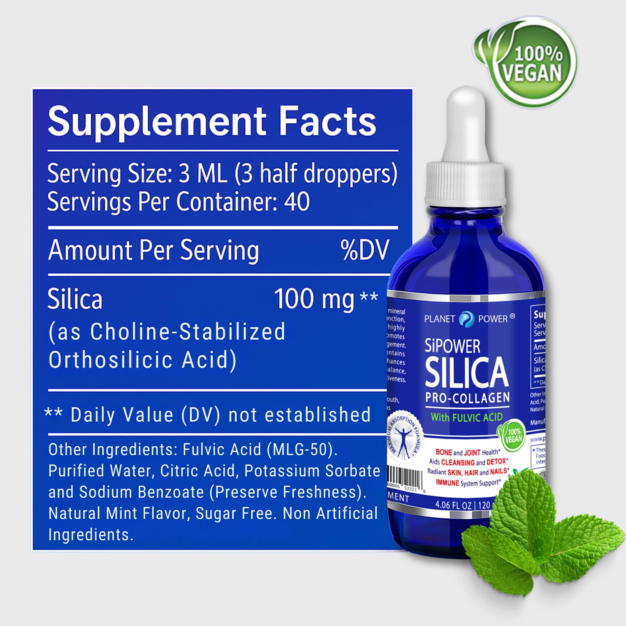Planet Power SiPower Silica lab test seal indicating third-party quality checks.