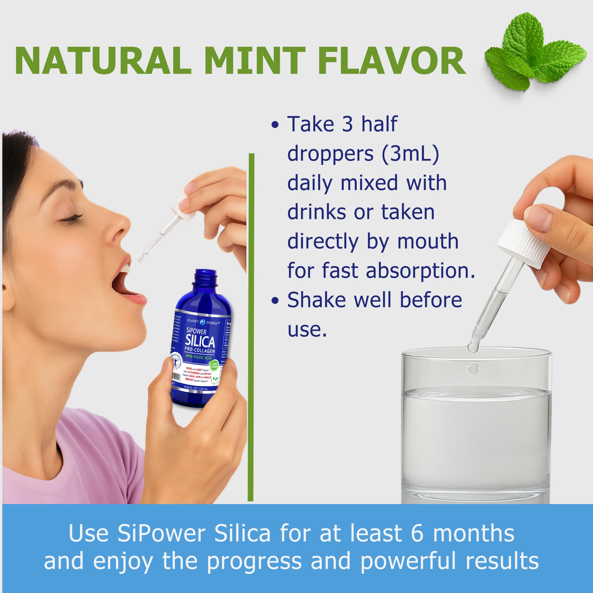 Planet Power SiPower Silica label closeup highlighting vegan, non-GMO formula.