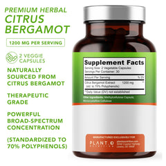 PLANT.O NUTRITION Citrus Bergamot bottle back view showing ingredients and purity