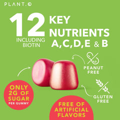 Gluten-free badge on PLANT.O NUTRITION gummies packaging.