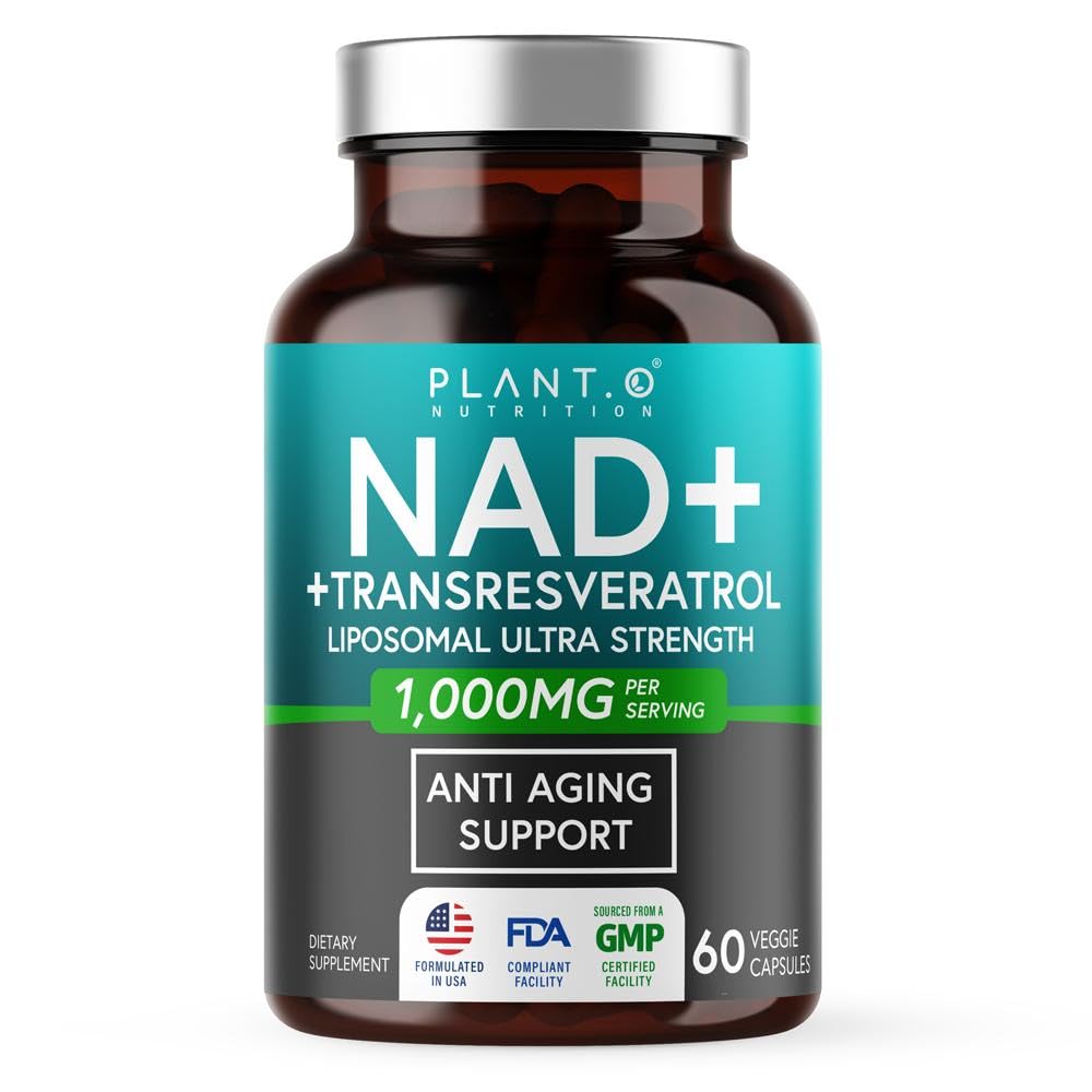 PLANT.O NUTRITION NAD+ 500mg bottle shown for daily energy support.