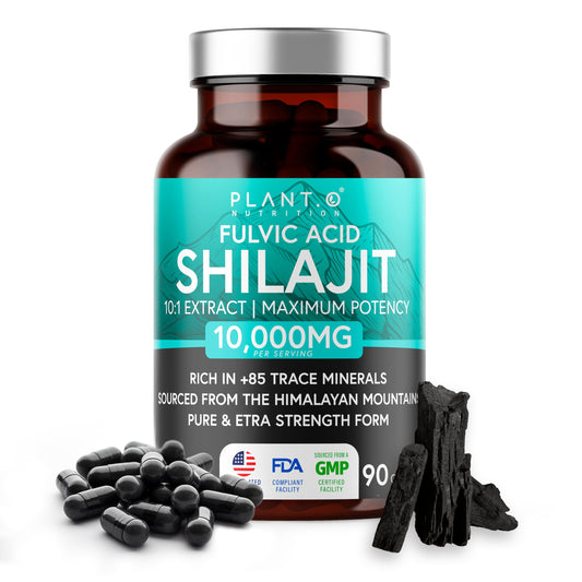PLANT.O NUTRITION Pure Himalayan Shilajit bottle showing potency and purity for daily vitality
