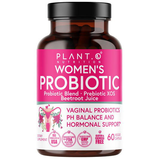 Plant.O Nutrition Vaginal Probiotics 4-strains bottle highlights balance support and odor management possibilities.