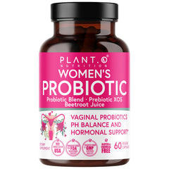 Plant.O Nutrition Vaginal Probiotics 4-strains bottle highlights balance support and odor management possibilities.
