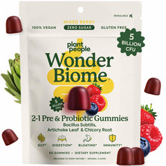 Plant People WonderBiome gummies bottle front showing 5B CFU probiotic for gut support
