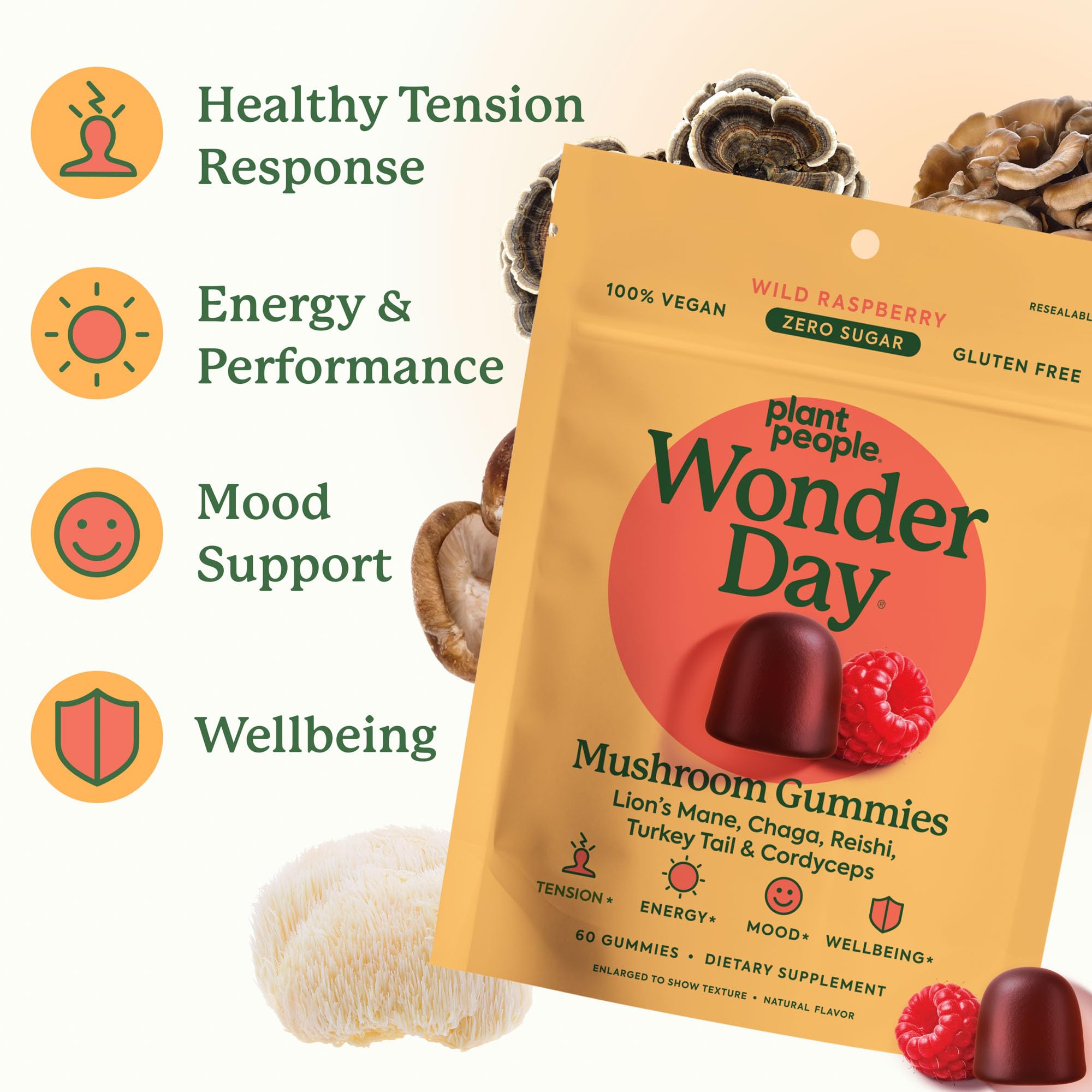 Plant People WonderDay reishi bottle signals relaxation and heart-friendly calm