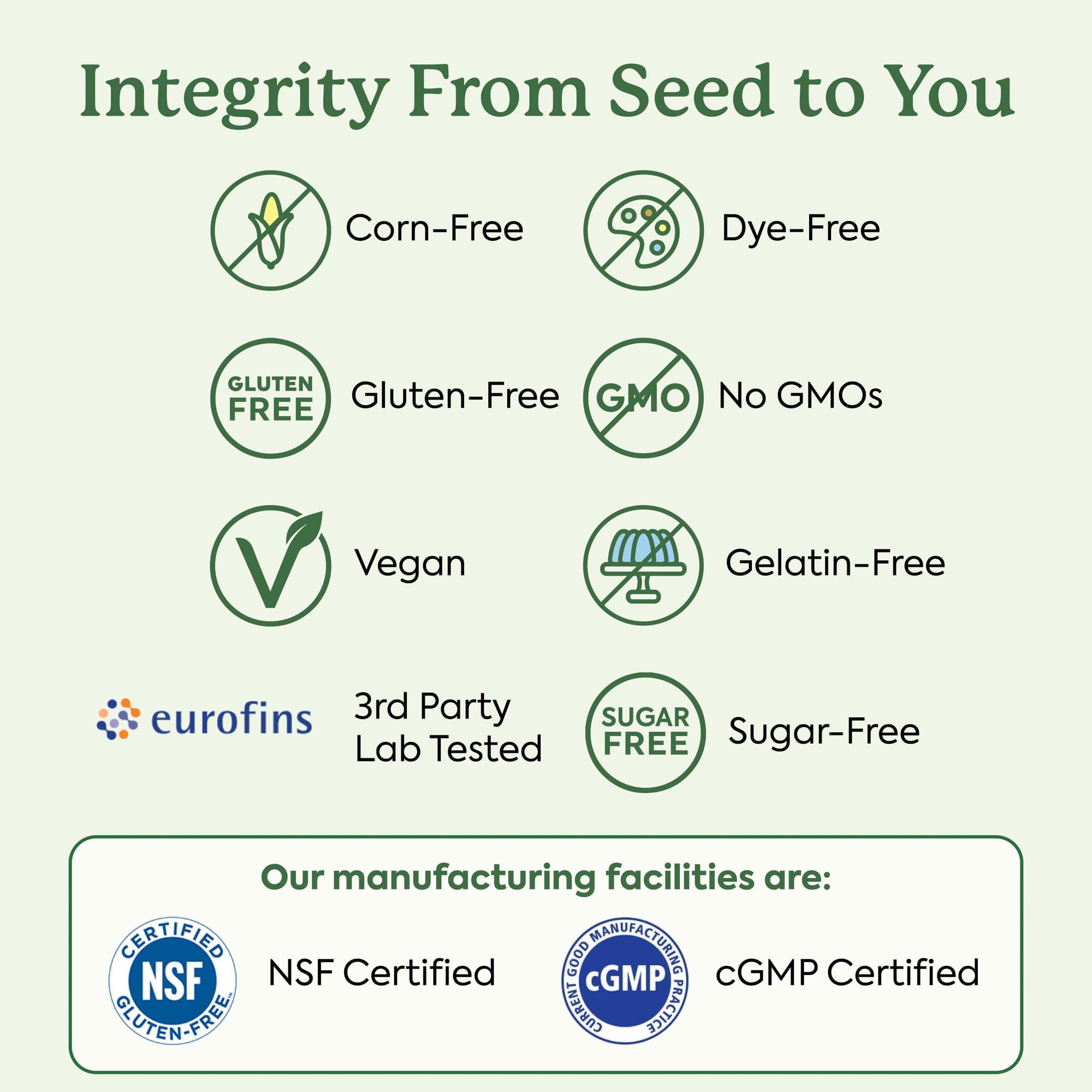 WonderFocus vegan gluten-free icons indicate allergy-friendly brain gummies