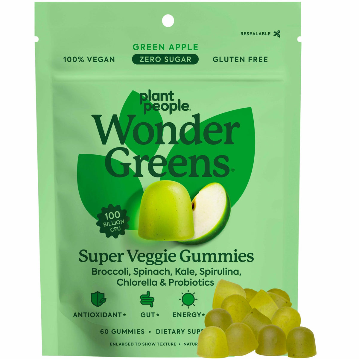 Plant People WonderGreens bottle front showcases vegan greens blend for daily wellness.