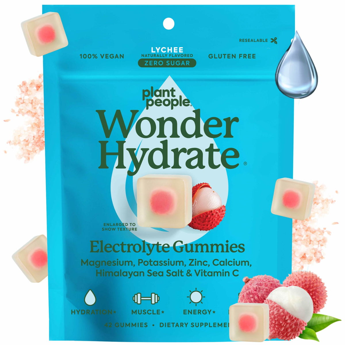 Plant People WonderHydrate bottle front for on-the-go hydration after workouts.