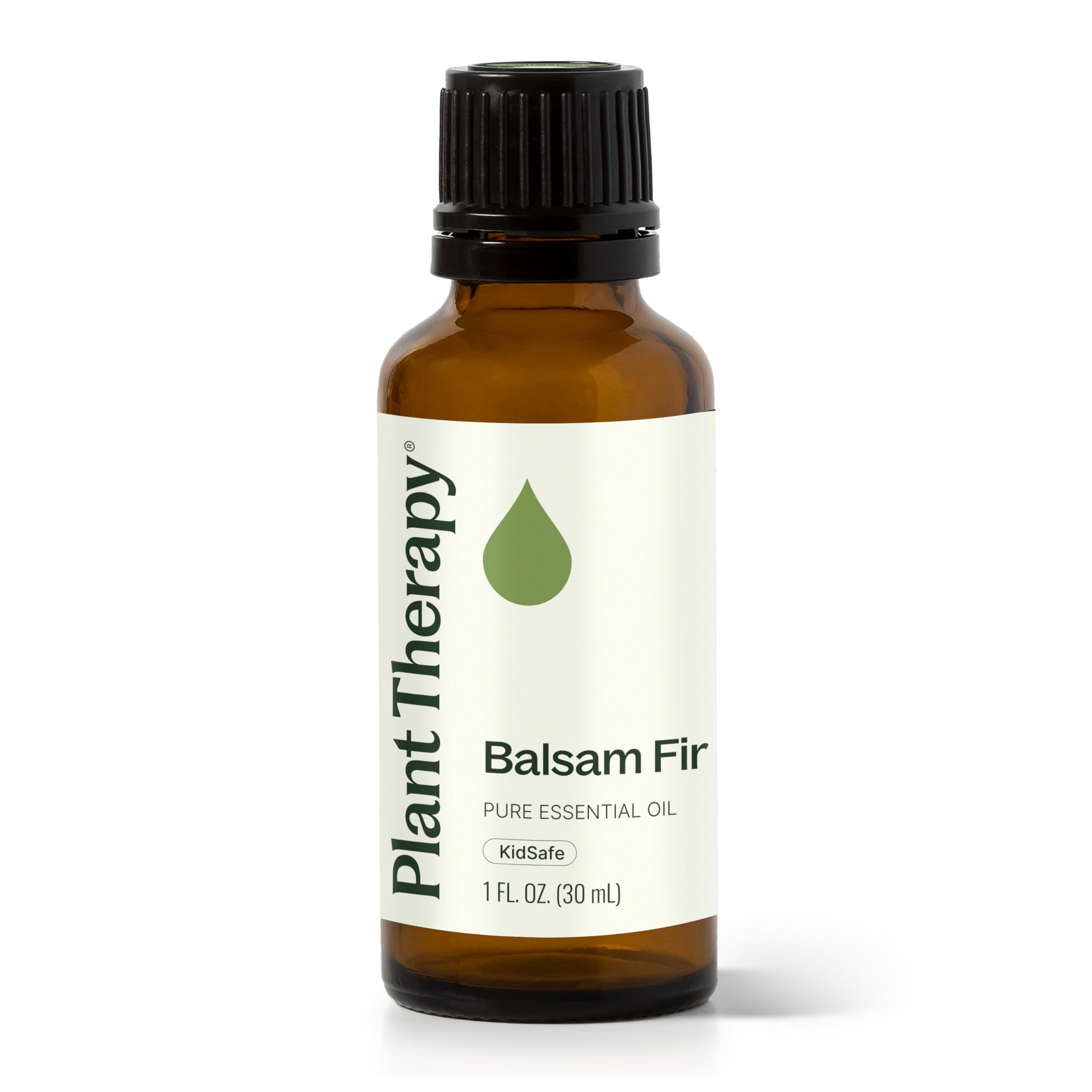 Plant Therapy Balsam Fir bottle on table showing pure essential oil for aromatherapy