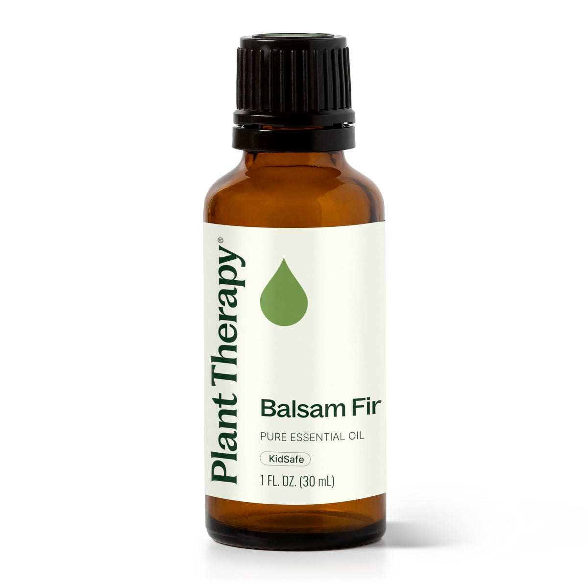 Plant Therapy Balsam Fir bottle on table showing pure essential oil for aromatherapy