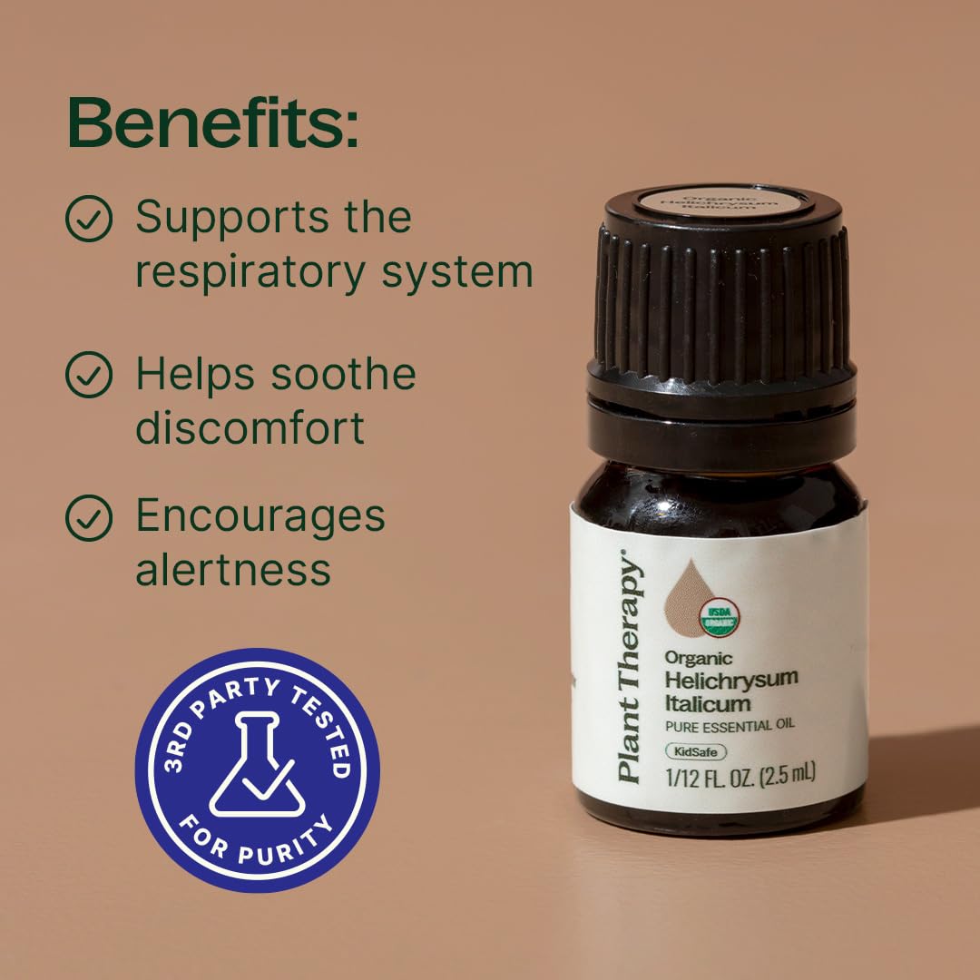 Plant Therapy Helichrysum Italicum dropper beside diffuser for aromatherapy