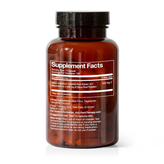 Plant Therapy Maca root extract powder close-up highlighting 10:1 concentration.