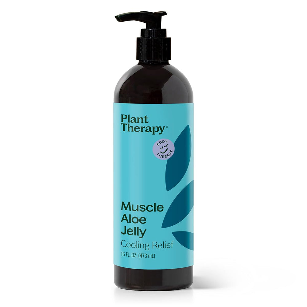 Plant Therapy Muscle Aloe Jelly bottle with label emphasizing post-workout comfort