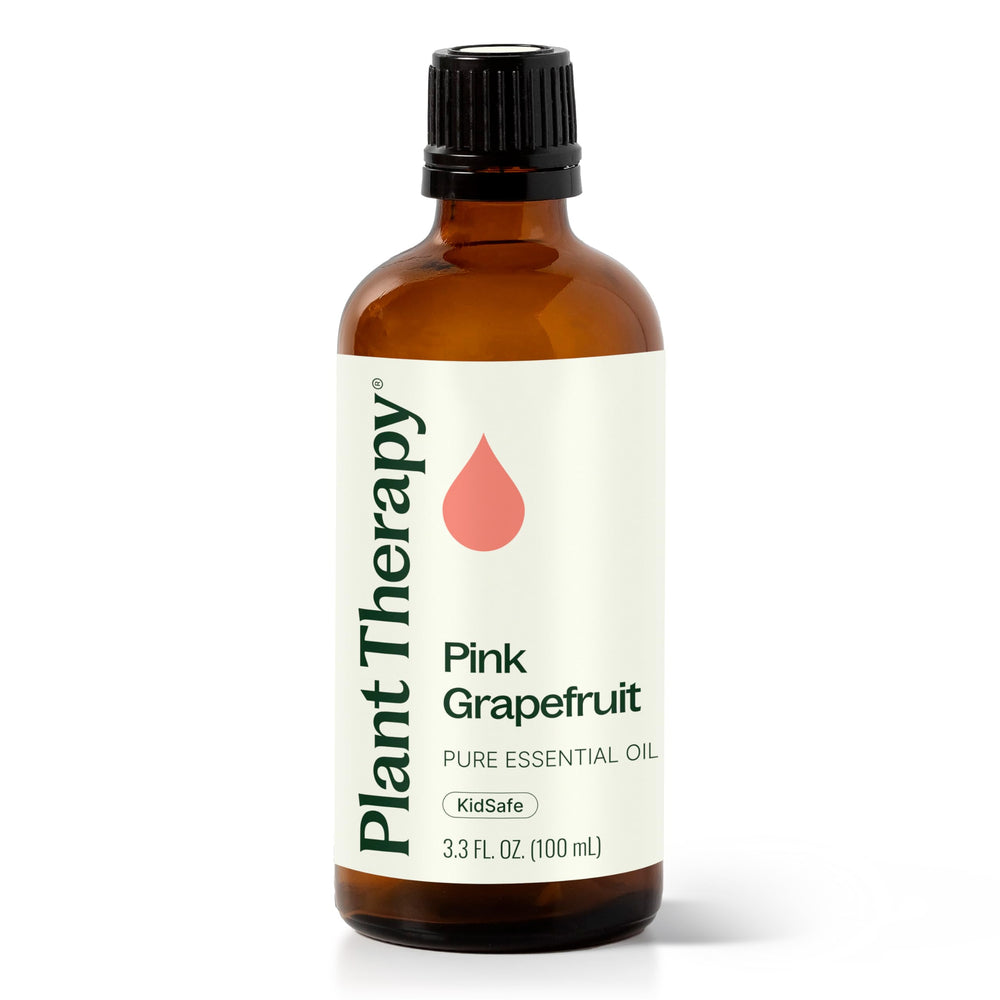 Plant Therapy Pink Grapefruit Essential Oil bottle 100 mL ready for diffusion to uplift mood.