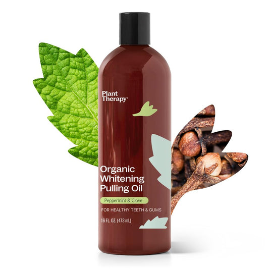 Plant Therapy Organic Pulling Oil bottle pour demonstrates easy, daily oral care.