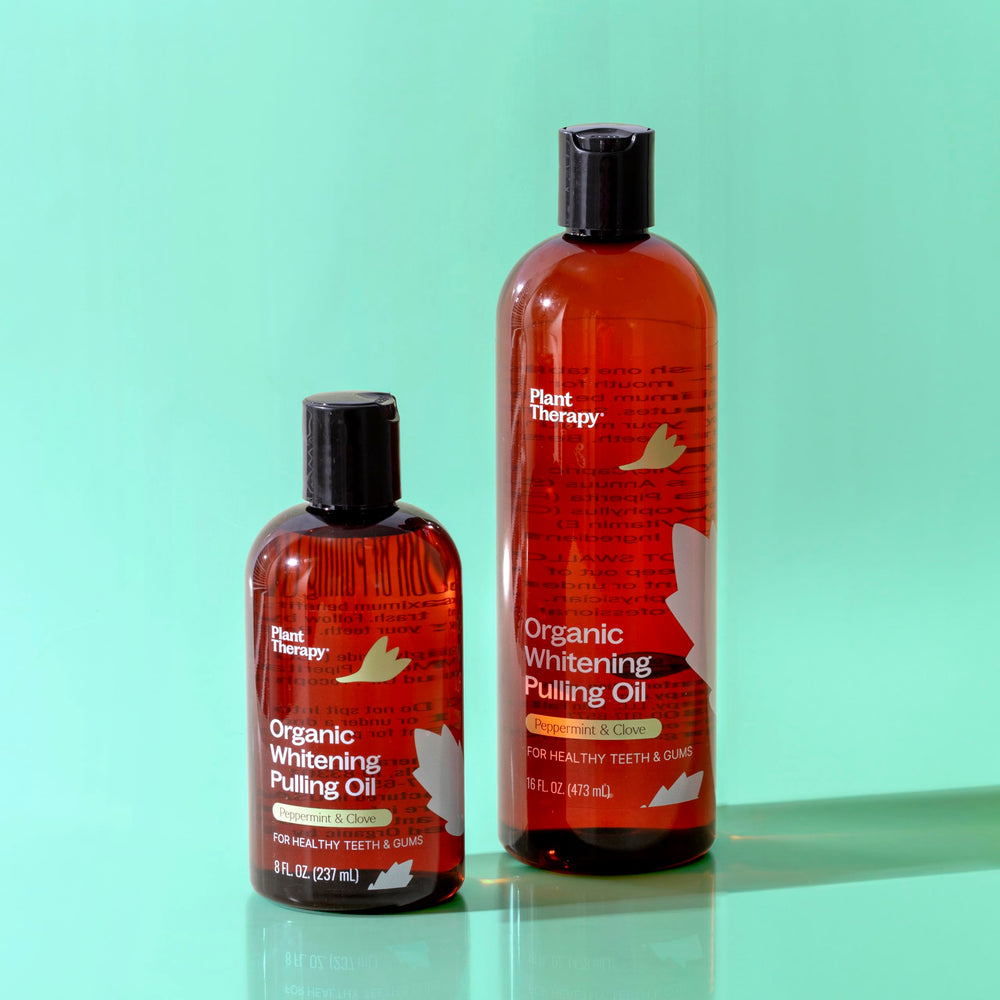 Plant Therapy Organic Pulling Oil swirl motion suggests gentle usage and easy swishing routine.