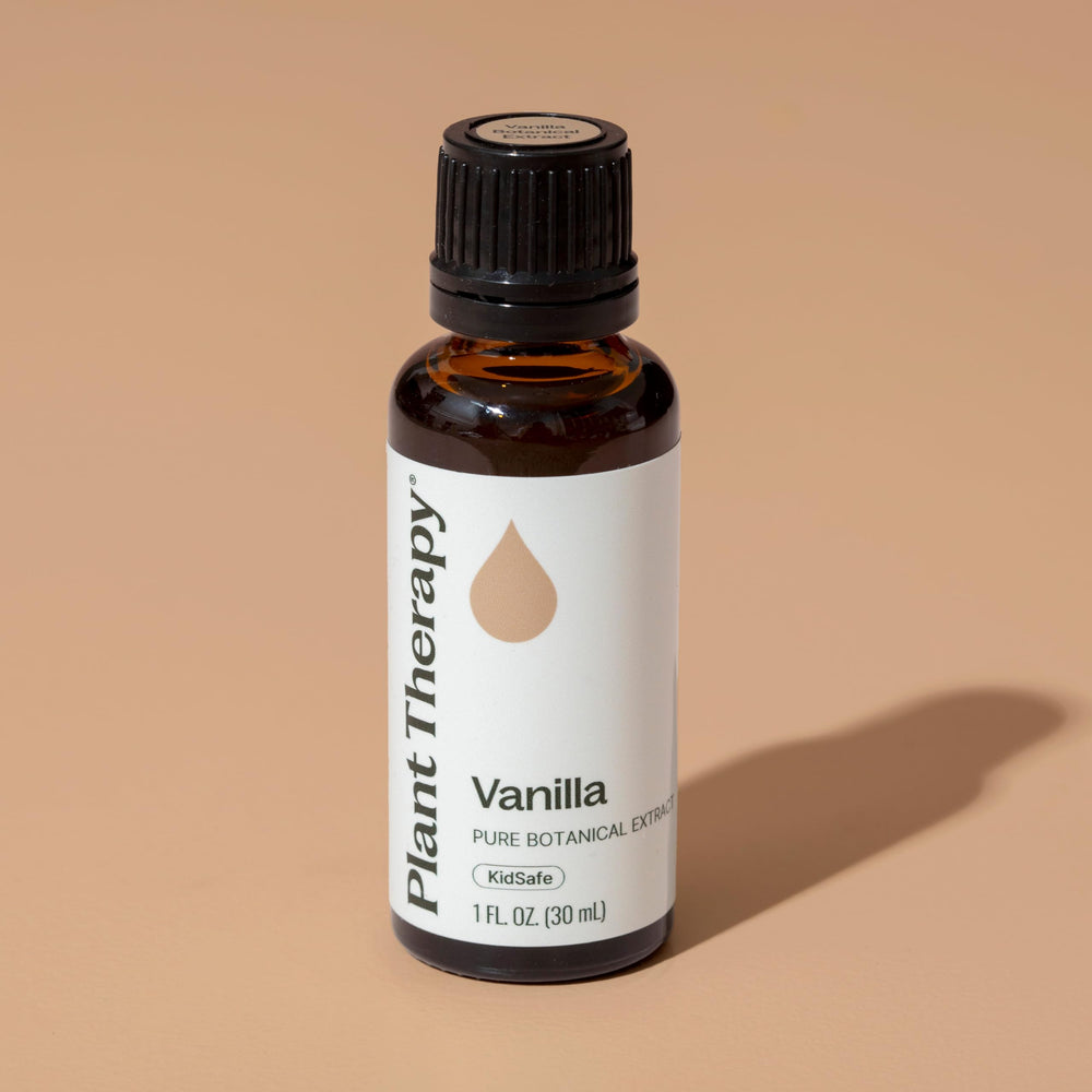 Plant Therapy vanilla packaging and label image highlights sustainable sourcing and transparency