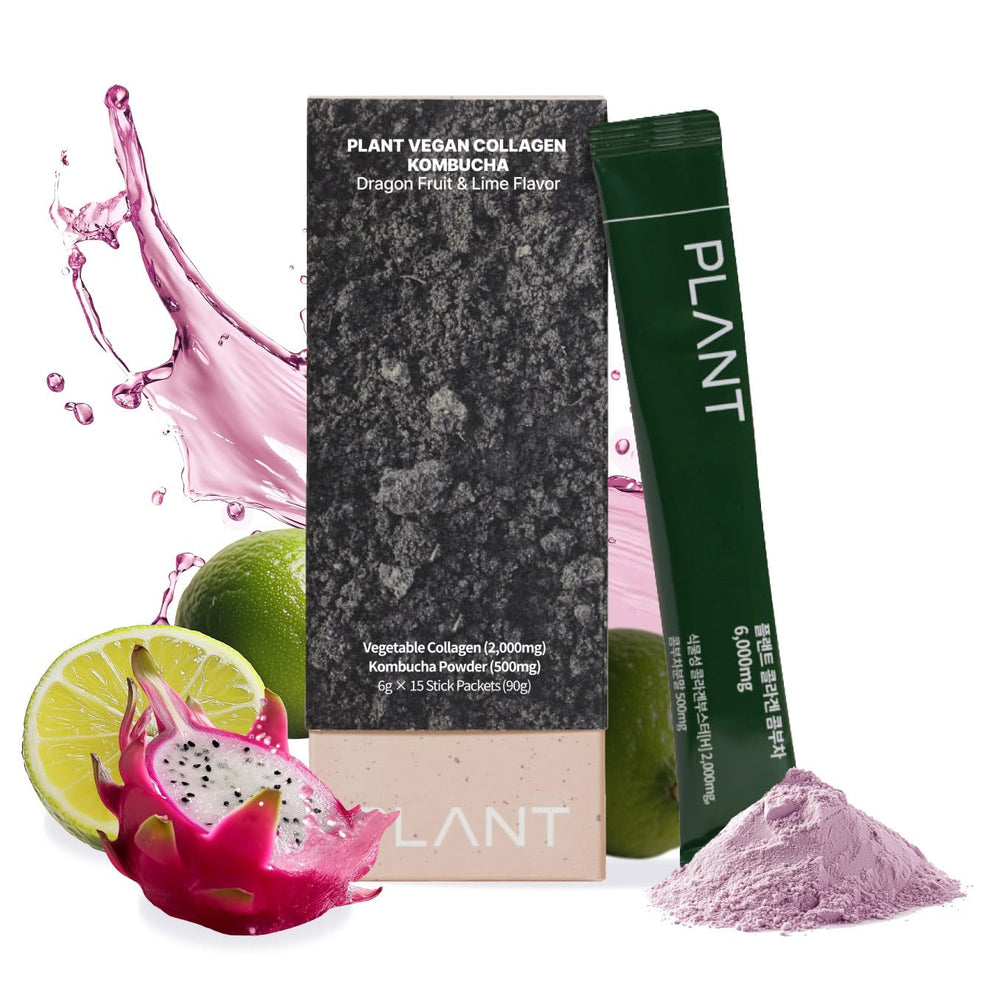 PLANT vegan collagen peptide bottle being poured for skin and hair support.