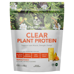 PlantFusion Clear Protein front label shows vegan, non-GMO nutrition.