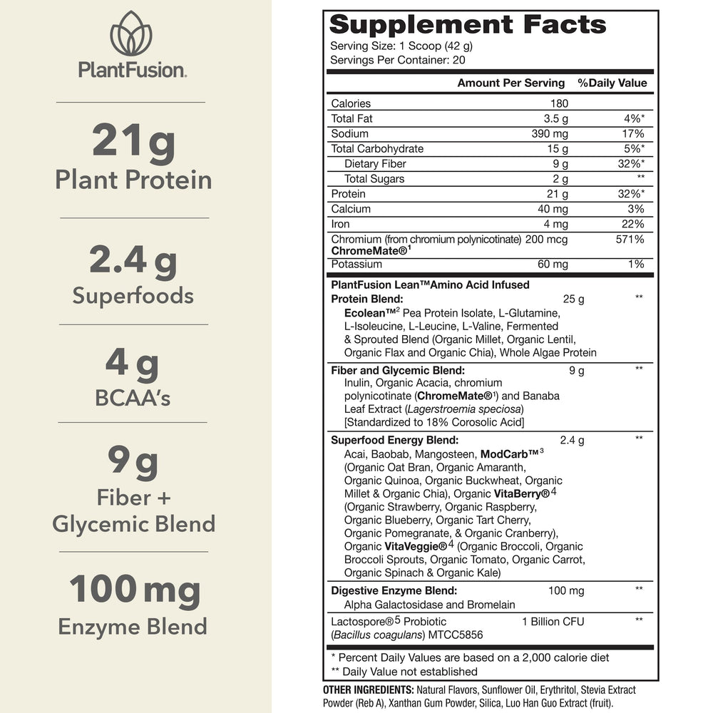 PlantFusion Complete Lean powder scoop highlights convenient clean plant protein for mornings