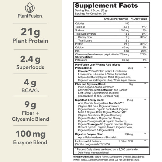 PlantFusion Complete Lean powder scoop highlights convenient clean plant protein for mornings