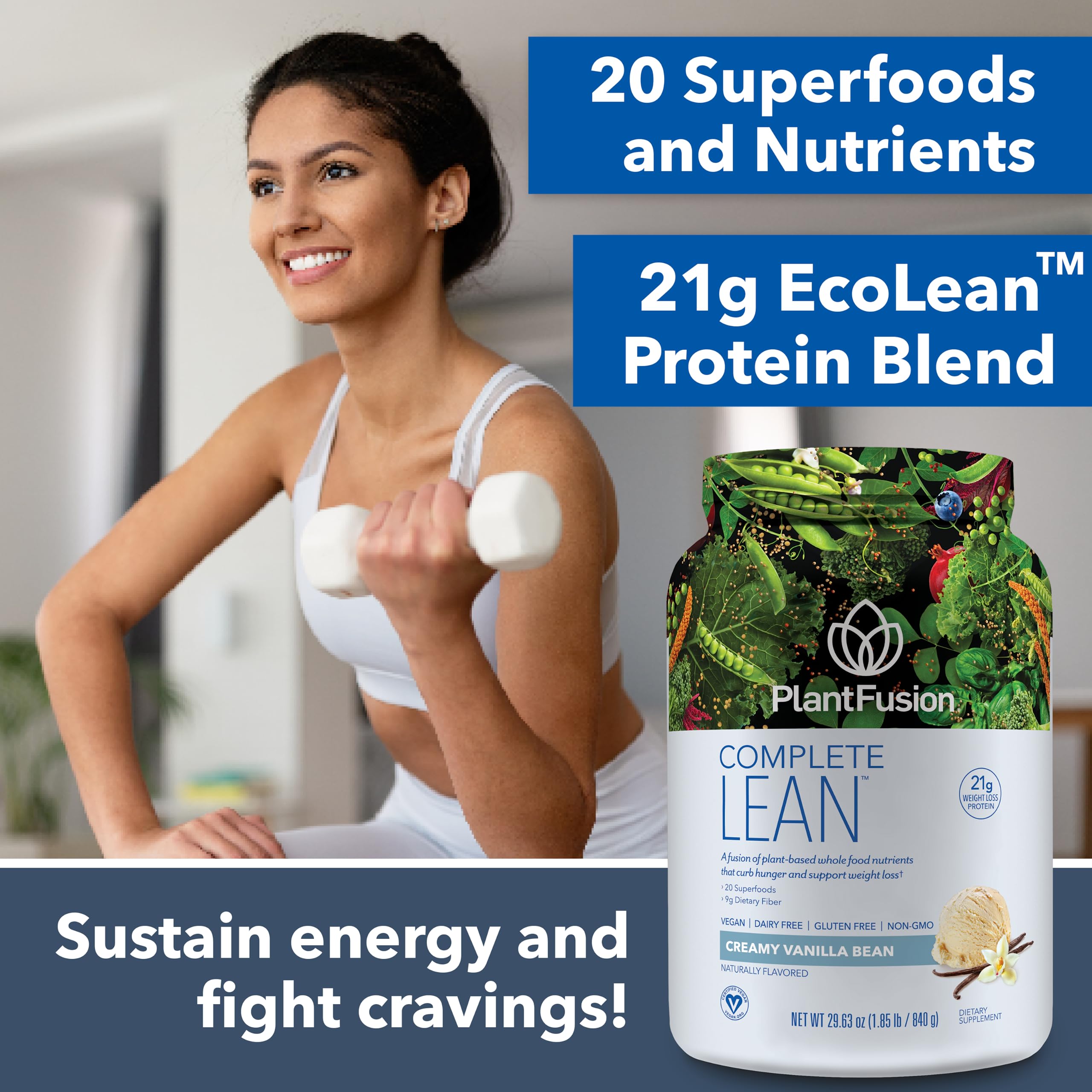PlantFusion Complete Lean superfoods ingredients image features nutrient-rich blend for daily wellness