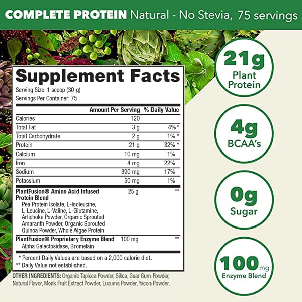 PlantFusion label close-up highlighting Flavor Pure blend for natural sweetness