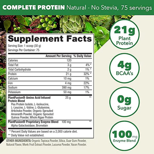 PlantFusion label close-up highlighting Flavor Pure blend for natural sweetness