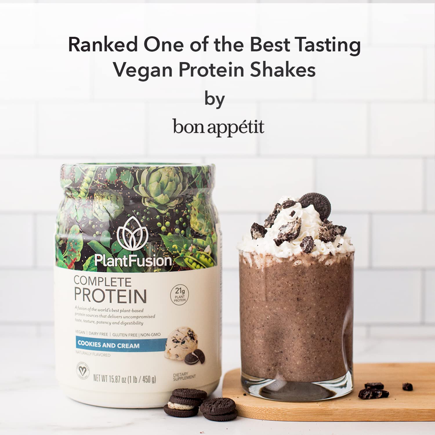 Close-up of PlantFusion Flavor Pure blend label highlighting natural sweetness.