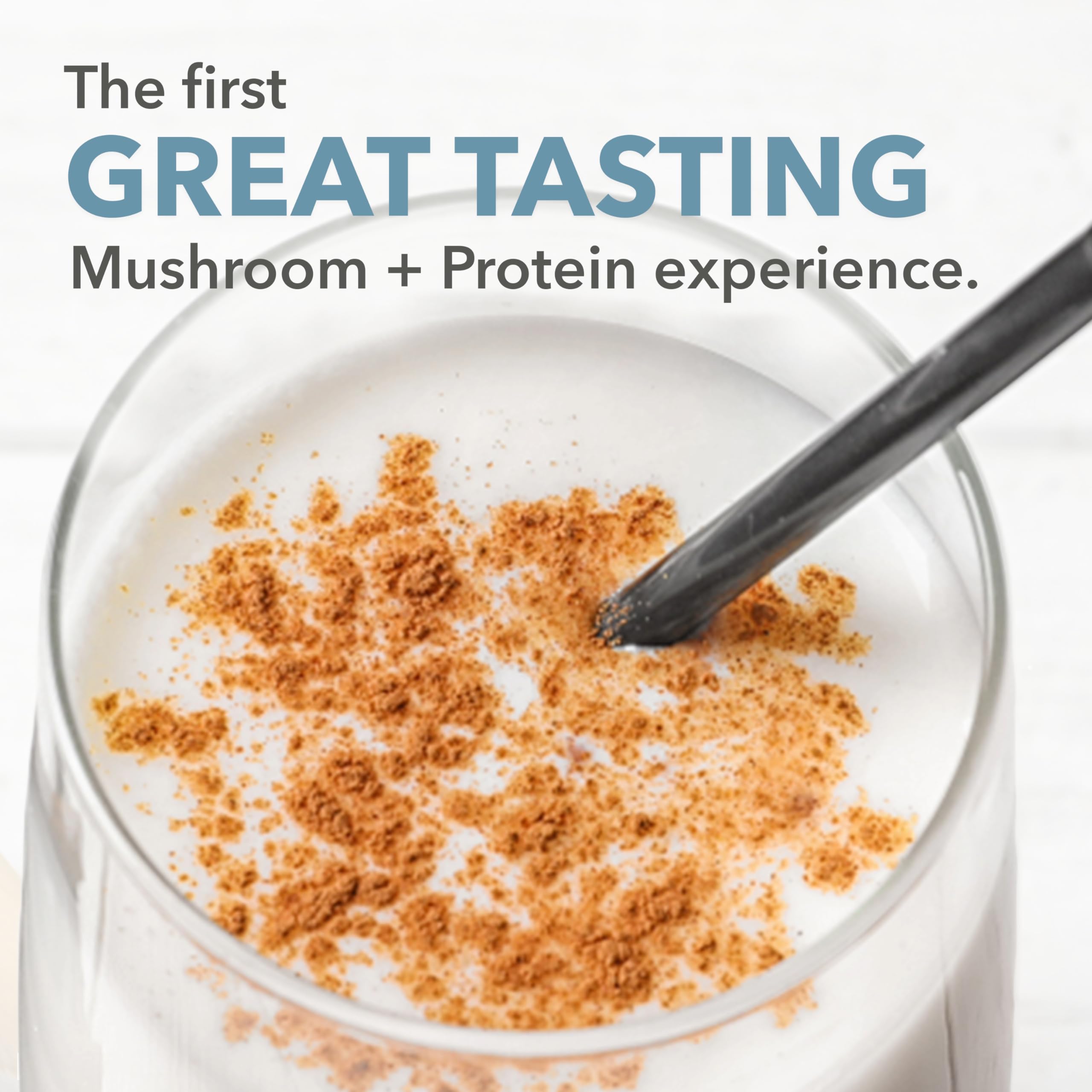 PlantFusion vanilla powder scoop in bowl, ideal for quick smoothies and coffee boosts.