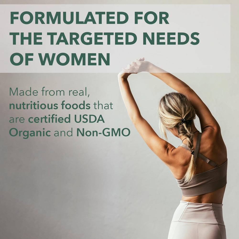 PlantFusion multivitamin women organic ingredients close-up featuring shiitake and moringa.