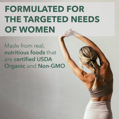 PlantFusion multivitamin women organic ingredients close-up featuring shiitake and moringa.