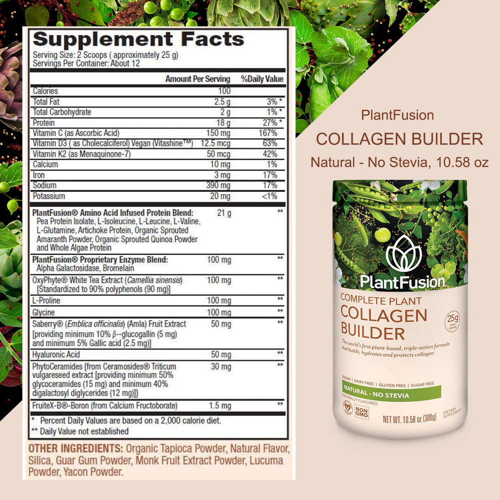 PlantFusion vegan collagen powder vanilla bean flavor label for a gourmet option.