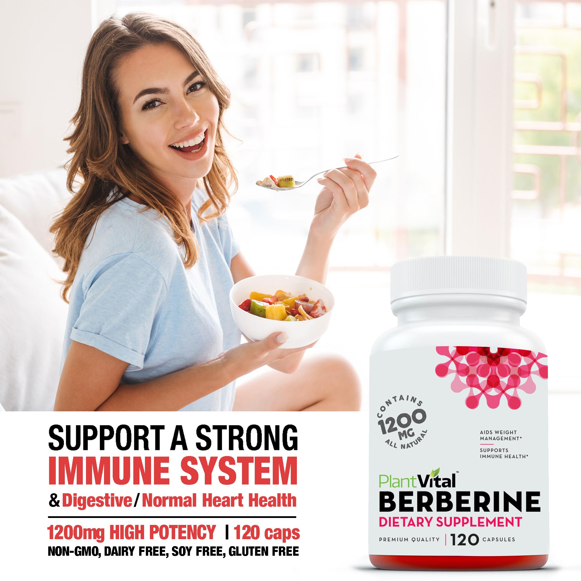 Plantvital Berberine ingredient label highlighting high-potency formula.