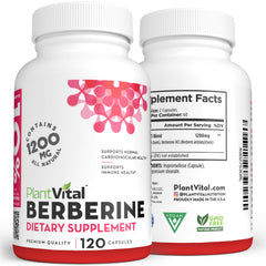 PlantVital Berberine seal shows additive-free, high-potency formula.