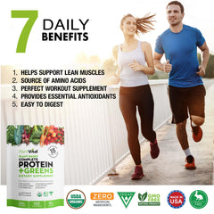 Plantvital organic greens label conveys gluten-free nutrition.