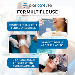 Non-woven PlastCare USA gauze pad demonstrates non-sterile design for general care