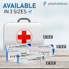 PlastCare USA gauze sponges stored neatly for organized first aid kits