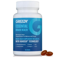 Platinum Health Essential Brain Health bottle closeup showing glossy softgels for cognitive support