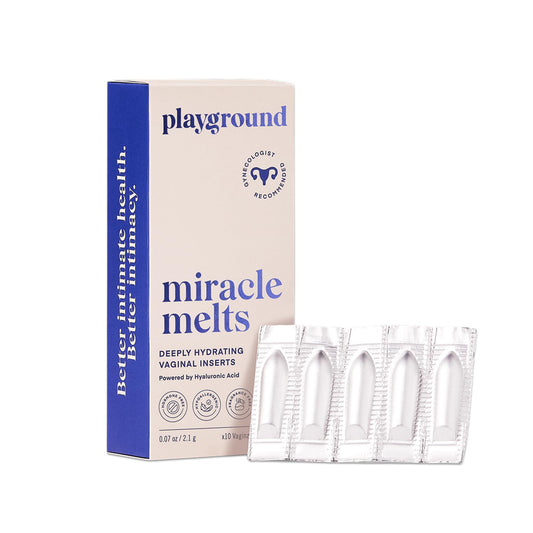 PLAYGROUND Miracle Melts vaginal moisturizer bottle for discreet, hormone-free hydration.
