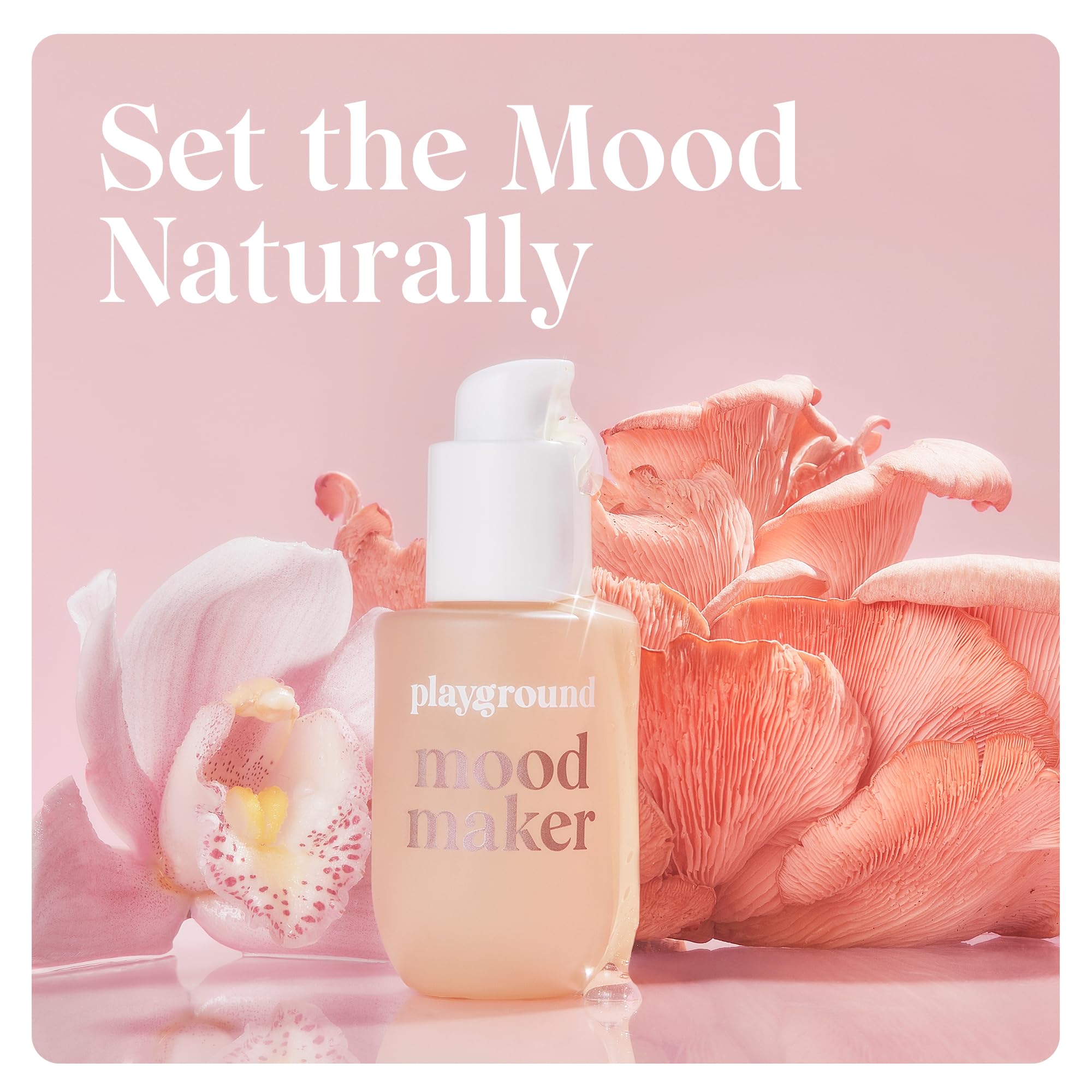 Playground Mood Maker Intimacy Oil label highlights organic, hydration-focused formula