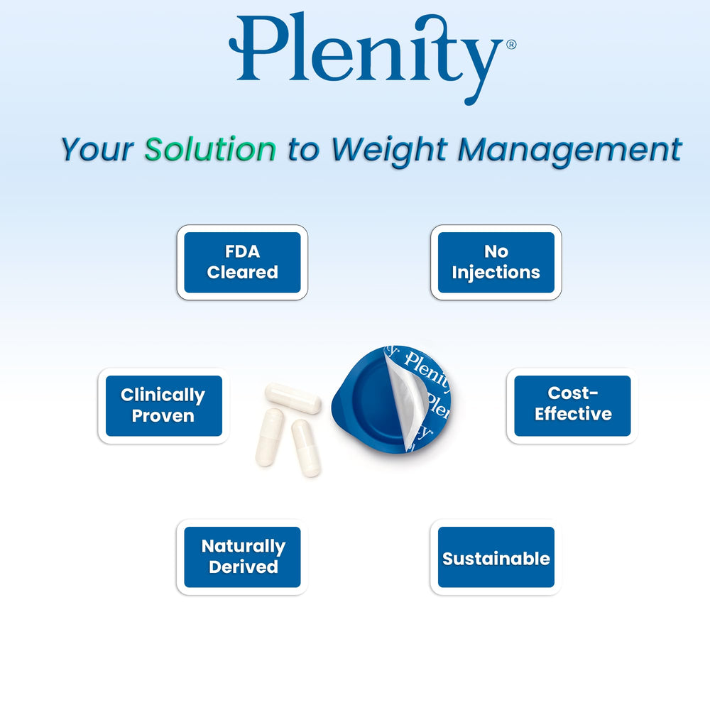 Plenity capsules in blister pack ready for meals.