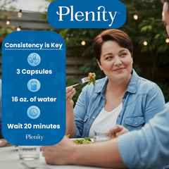 Plenity open bottle pouring capsules into hand.